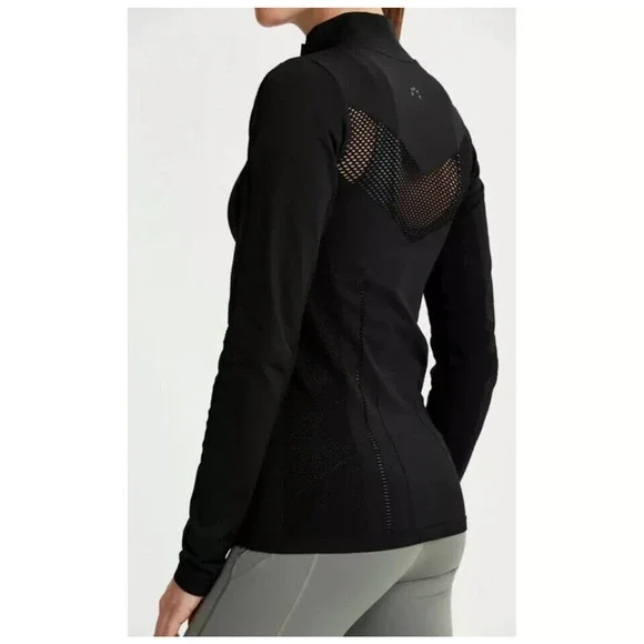 Varley Poinsettia Full Zip Jacket Sz XXS/XS Fitted Black Perforated Mesh - Picture 4 of 15